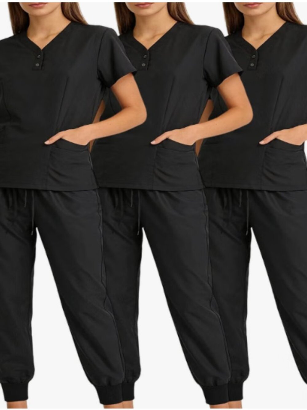 Shyyween 3 Set Scrub for Women V Neck Top Jogger Pant with 3 Pocket Mock Wrap M